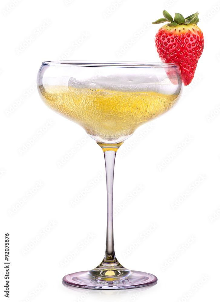 Glass of champagne with strawberry isolated on a white Glass of champagne with strawberry isolated on a white