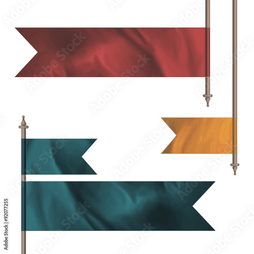 Blue, yellow and red silk flags