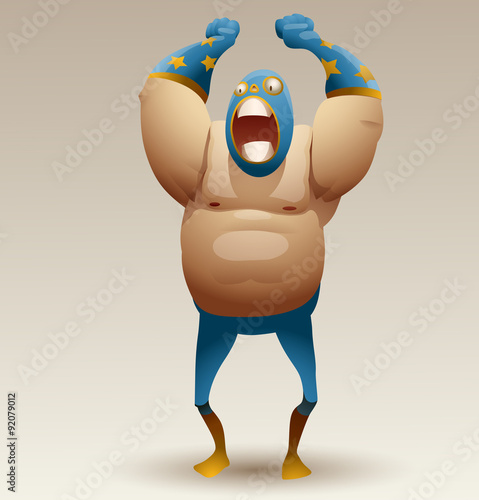Vector mexican wrestler in a blue mask on a light background. 