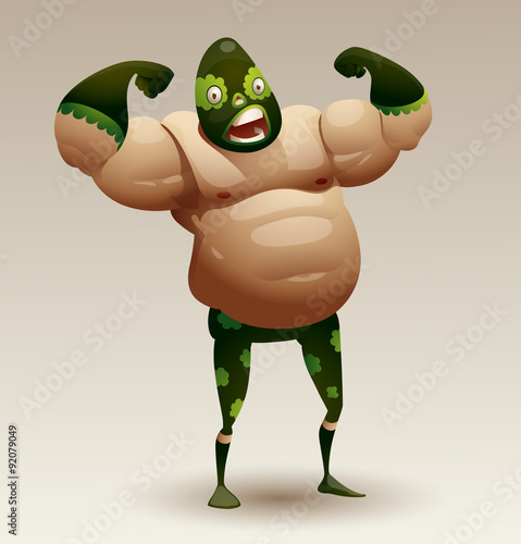 Vector mexican wrestler in a geen mask on a light background. 