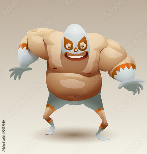 Vector mexican wrestler in a gray mask on a light background.