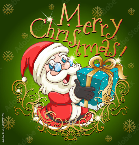 Merry Christmas poster with Santa and gift