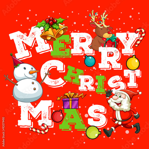 Christmas card with Santa and snowman