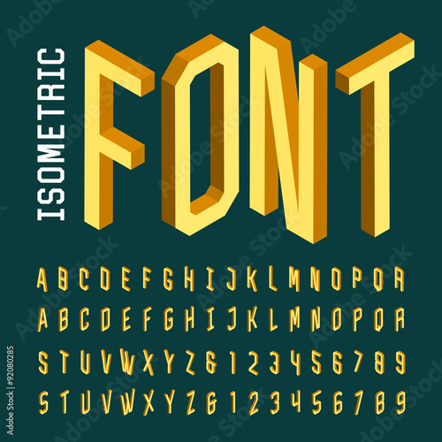 Isometric alphabet vector font.
3D isometric letters, numbers and symbols. Three-Dimensional stock vector typeset for headlines, posters etc.