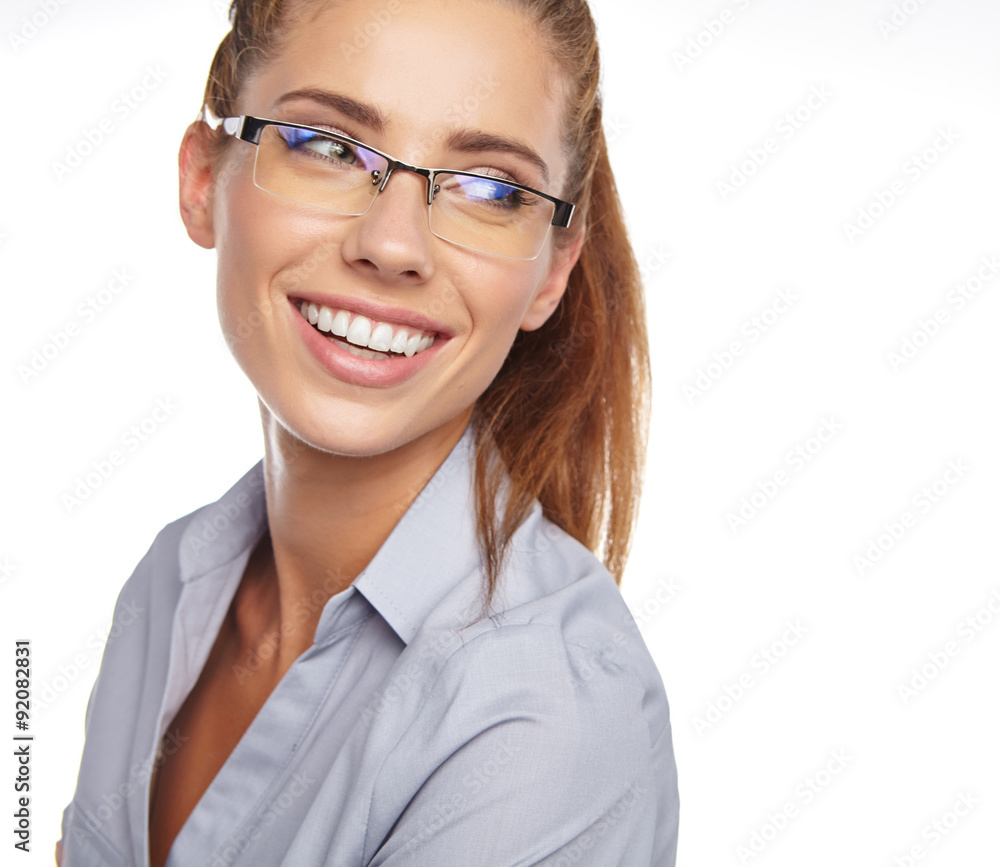 Fototapeta premium portrait of attractive caucasian smiling woman isolated on white