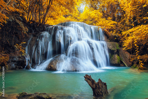 Waterfall Huay Mae Kamin  beautiful waterfall in autumn forest