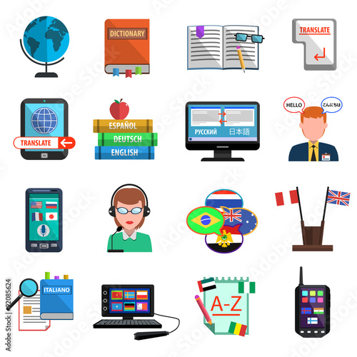 Multilanguage Translator Colorful Flat Icon Set