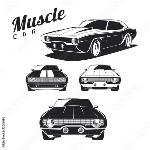 Set of muscle car tamplates for icons and emblems isolated on white background. 