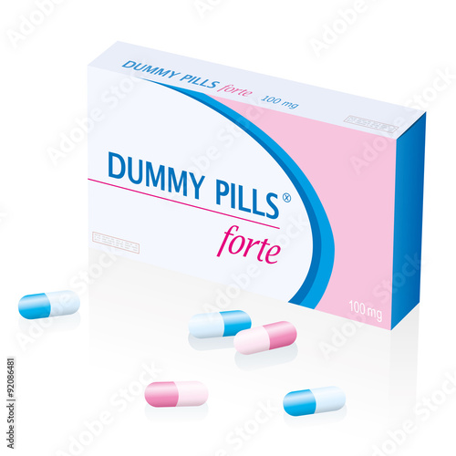Dummy pills box, a medical fake product. Isolated vector illustration over white background.