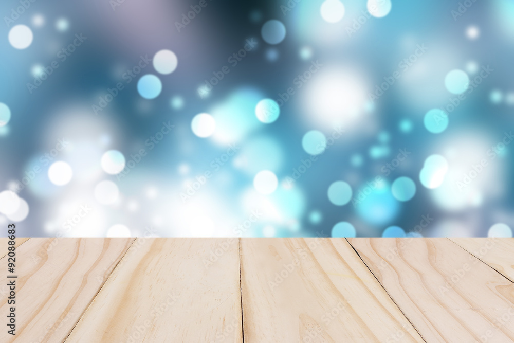 Light bokeh background with wooden paving.