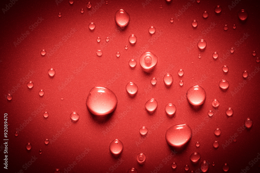 Drops of water on a color background. Shallow depth of field. Se