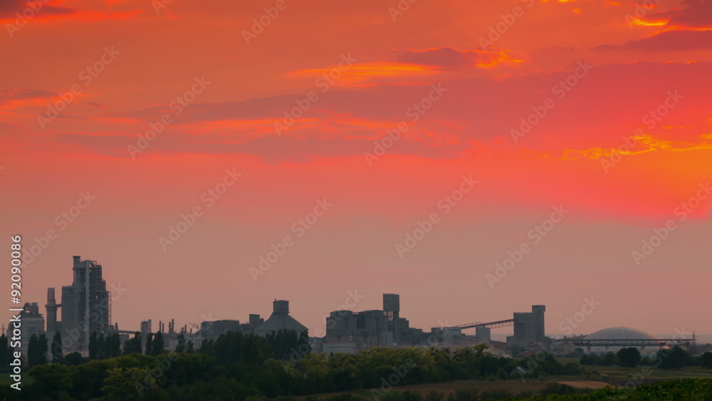 Sunset over Cement Plant. Time Lapse 4K Sunset over Cement Plant. Time Lapse 4K