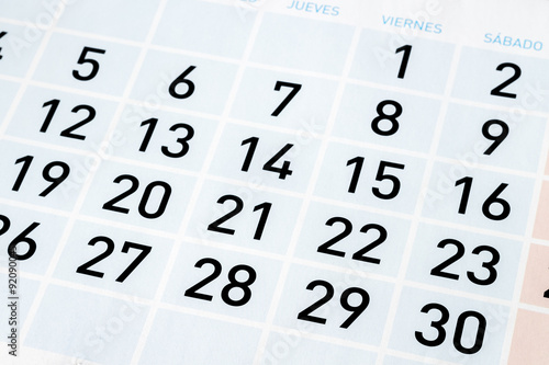 Calendar page of a month with thirty days