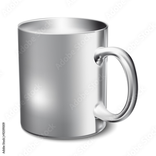 Chromium-plated mug realistic 3D mockup on a white background vector illustration