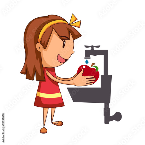 Girl washing apple