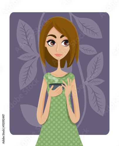 Ragazza beve un tè verde caldo 