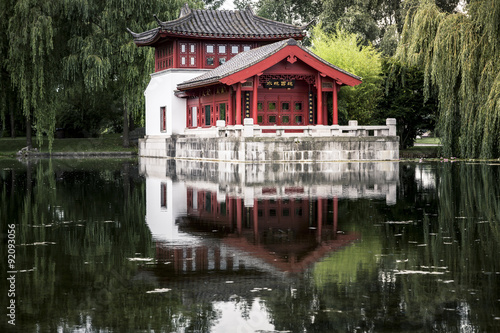 garden of the world berlin, chinese temple at a lake