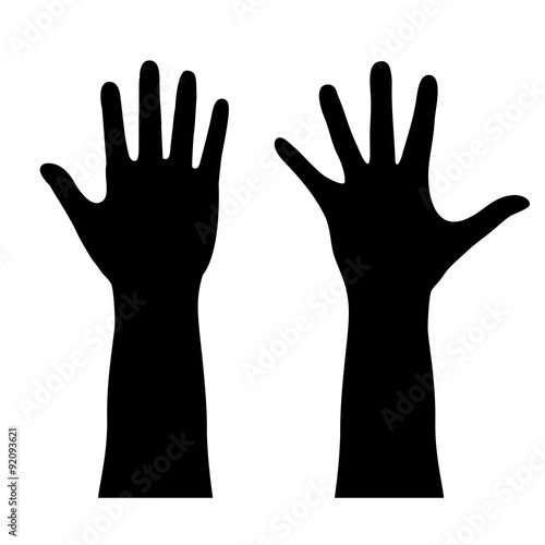 Rised hands, vector silhouette
