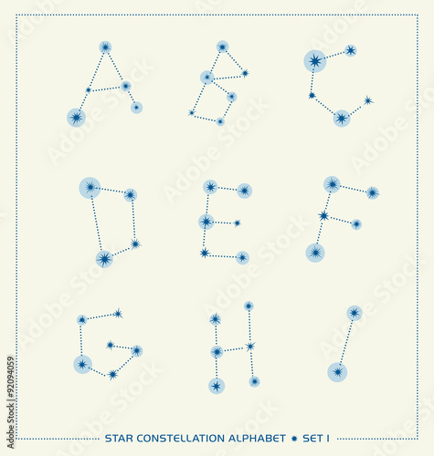 Alphabet letters as star constellation font