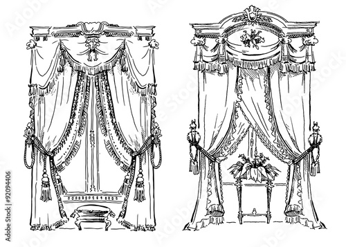 Hand made vecor sketch of cozy interior elements.