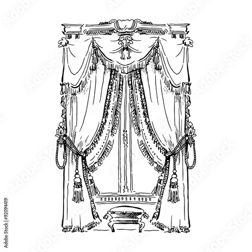 Hand made vecor sketch of cozy interior elements.