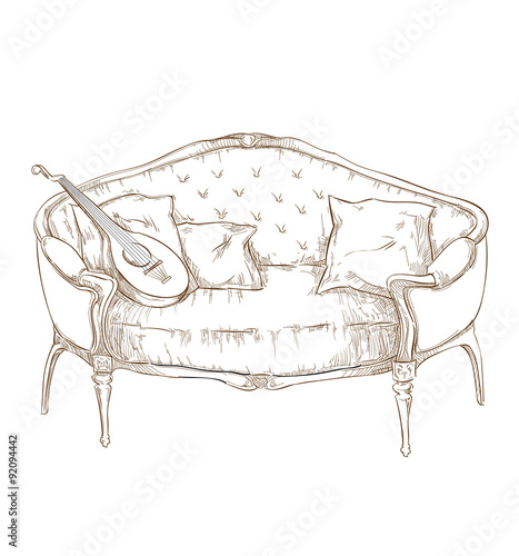 Hand made vecor sketch of cozy interior elements.