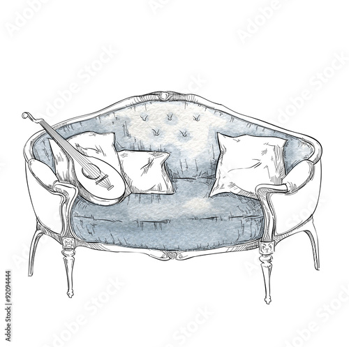 Hand made vecor sketch of cozy interior elements.