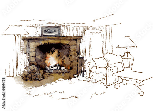 Hand made vecor sketch of cozy interior elements.