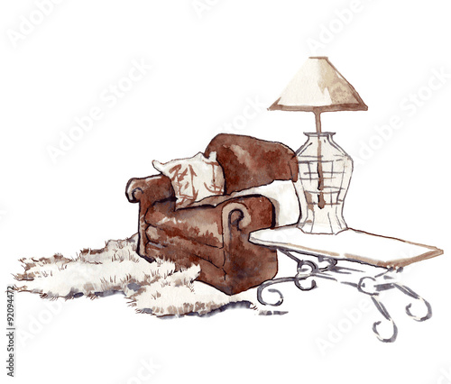 Hand made vecor sketch of cozy interior elements.