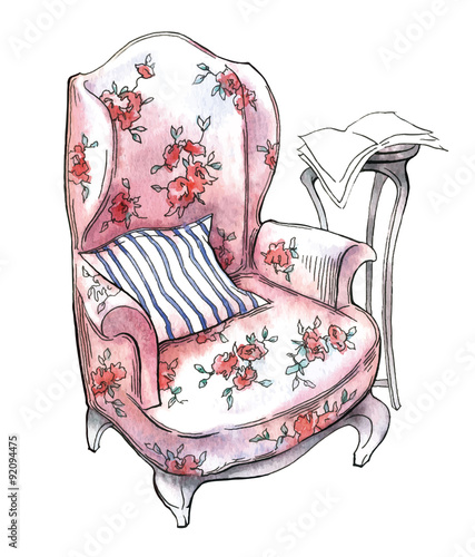 Hand made vecor sketch of cozy interior elements.