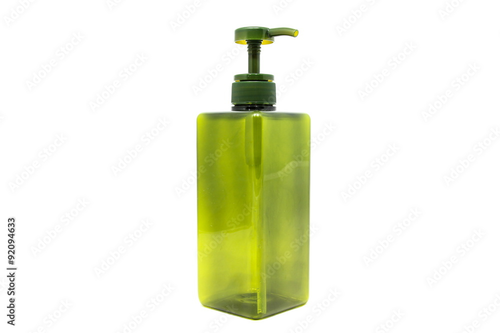 Green cosmetic plastic bottle with dispenser pump. Green cosmetic plastic bottle with dispenser pump.