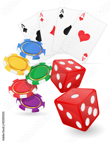 casino items cards ace and chips dice vector illustration
