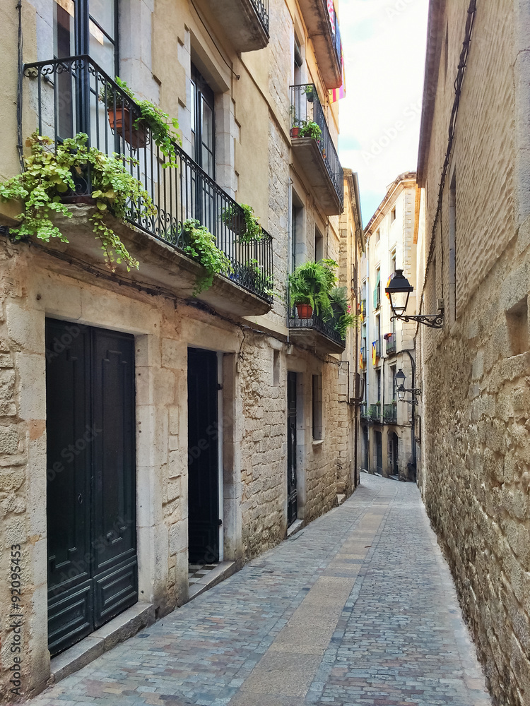 Narrow street in Girona, Catalonia