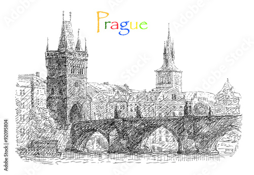 Postcard illustration with view of Prague