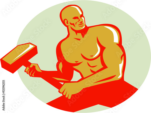 Athlete With Sledgehammer Training Oval Retro