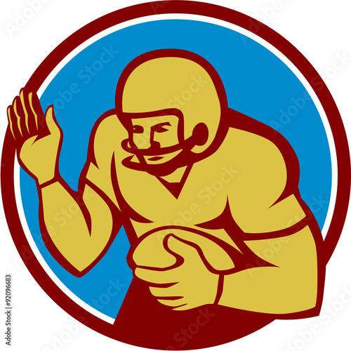 American Football Player Fend Off Circle Retro