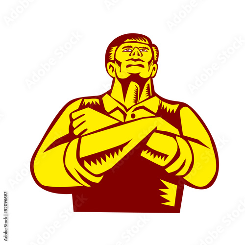 Businessman Arms Crossed Woodcut