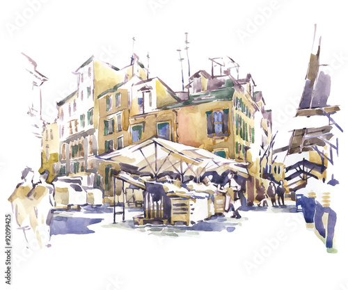 Hand made sketch of old street. 