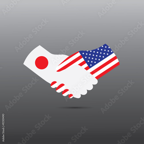 World peace icon, USA handshake with Japan