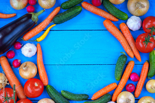 Circle frame made from fresh vegetables