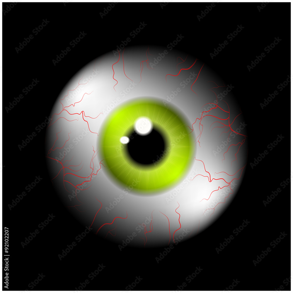 Image of realistic human eye ball with yellow,green pupil, iris. Vector illustration isolated on black background. Image of realistic human eye ball with yellow,green pupil, iris. Vector illustration isolated on black background.