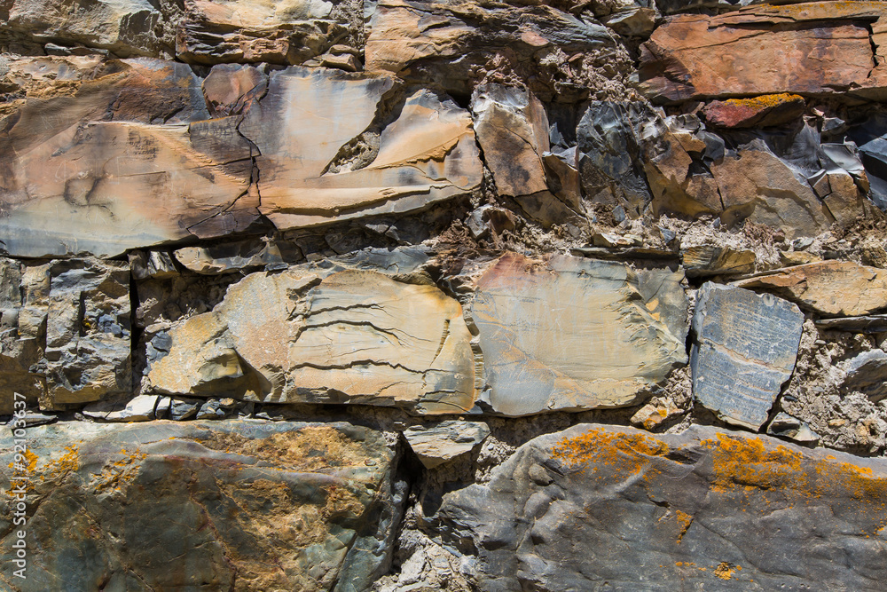 Russia, the Caucasus, North Ossetia. Detail of the stone walls o