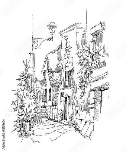 Hand made sketch of old street.