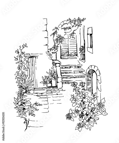 Hand made sketch of old street.