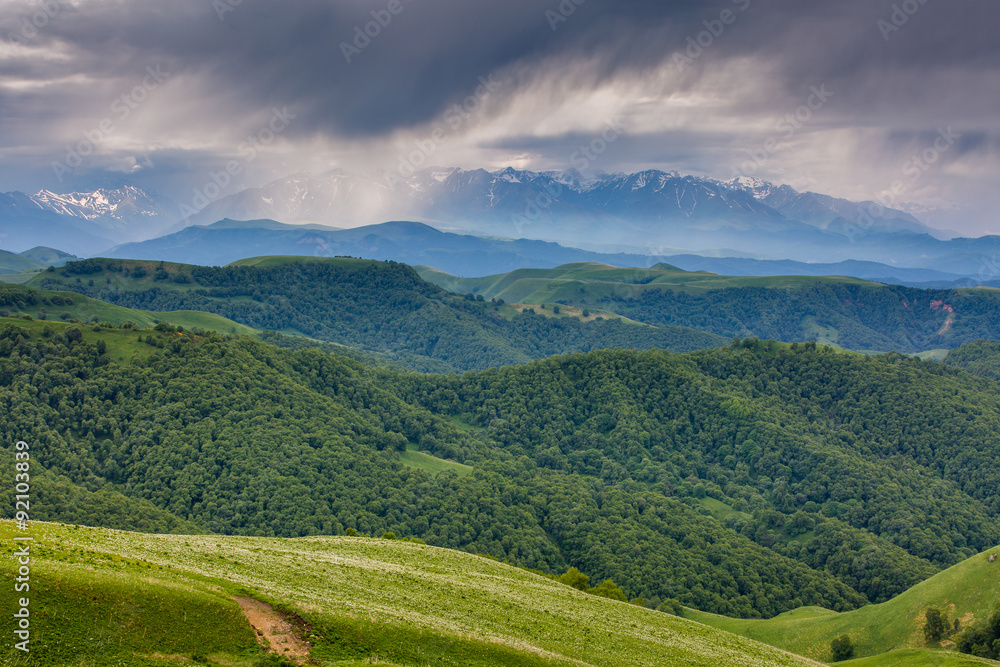 Russia, timelapse. The formation and movements of clouds up to the steep slopes of the  mountains of Central Caucasus peaks.