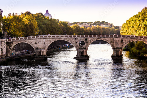 panoramic view of a bridge on the Tiber river, Rome, Italy