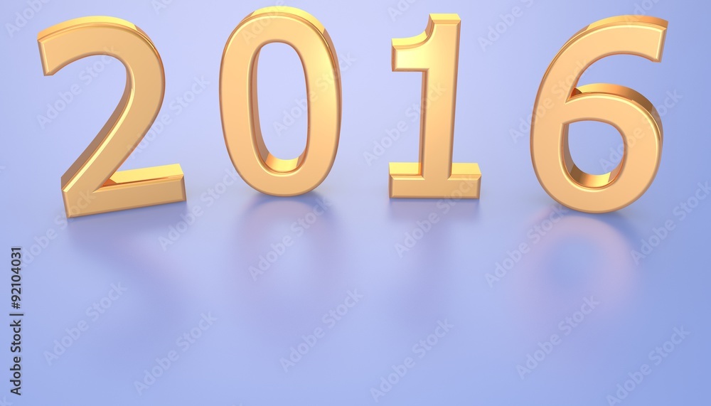 The number 2016 on a blue reflective background The number 2016 on a blue reflective background