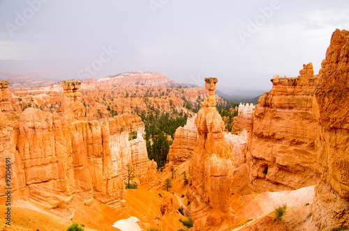 Vibrant colors of Bryce Canyon hoodoos in the rain