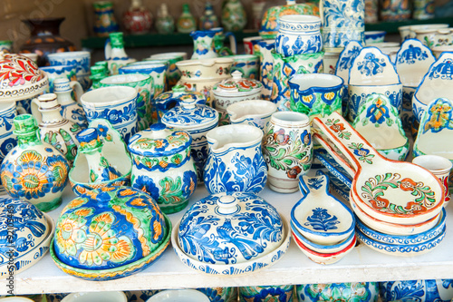 Detail of traditional romanian colored pottery