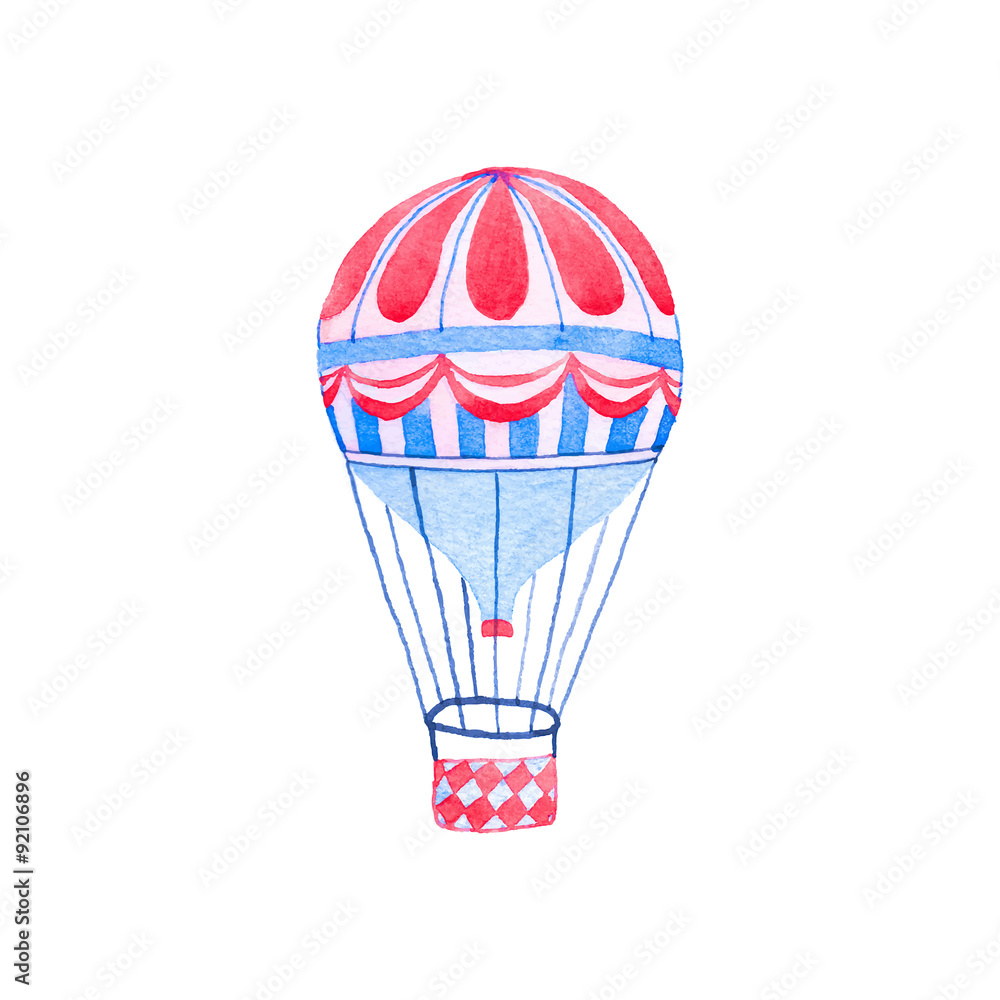 Fototapeta premium Hot air balloon. Hand-drawn jet. Real watercolor drawing. Vector